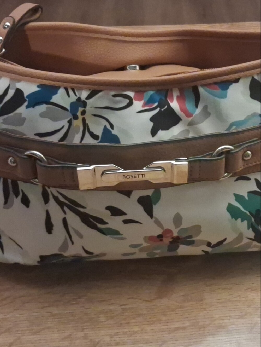 Rosetti Floral Print Tan-Trim Shoulder Bag